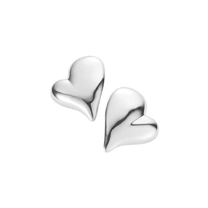 Mega Art Heart Button Earrings - Silver