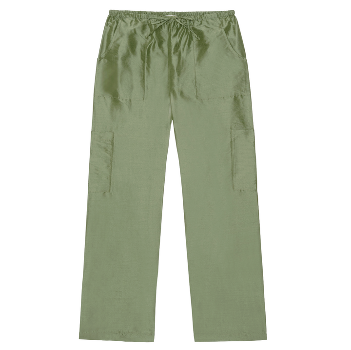 The Taffeta Drawstring Cargo Pant - Oregano