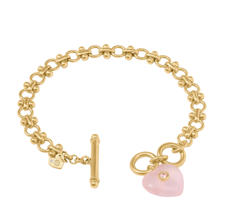 Heart Link Bracelet - Pink Quartz