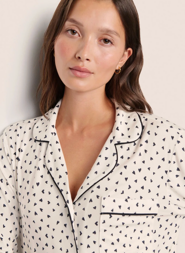 Gisele Printed Modal Long PJ Set - Heart to Heart/Black