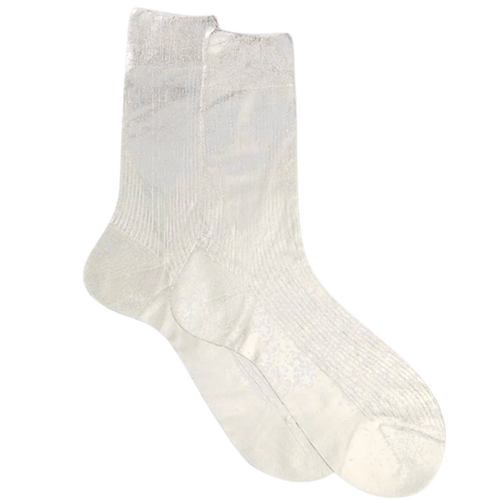 One Ribbed Laminated Sock - Silver