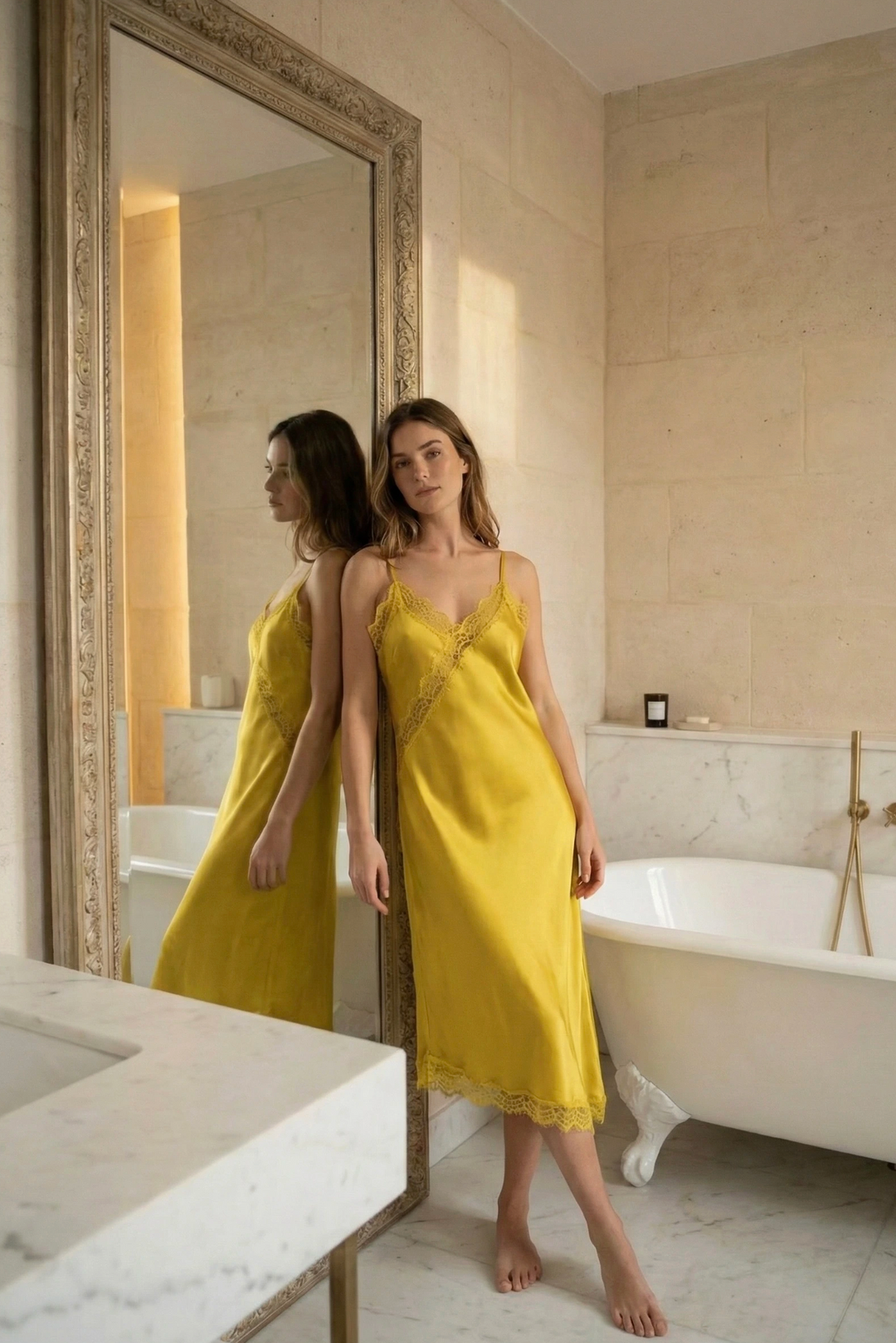 Paris Slip Dress - Chartreuse