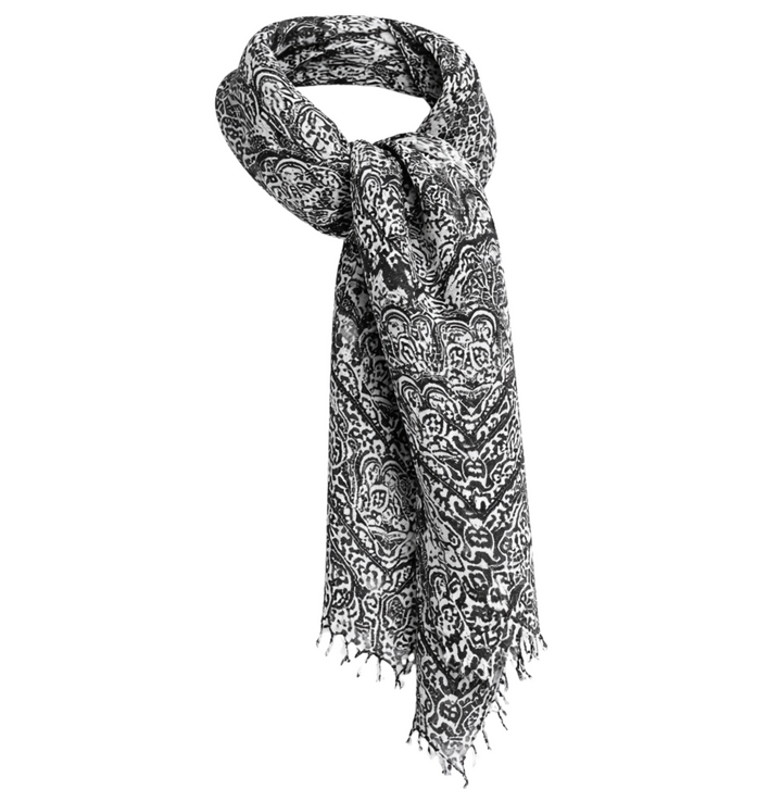 Cashmere Paisley Scarf - Ivory/Black