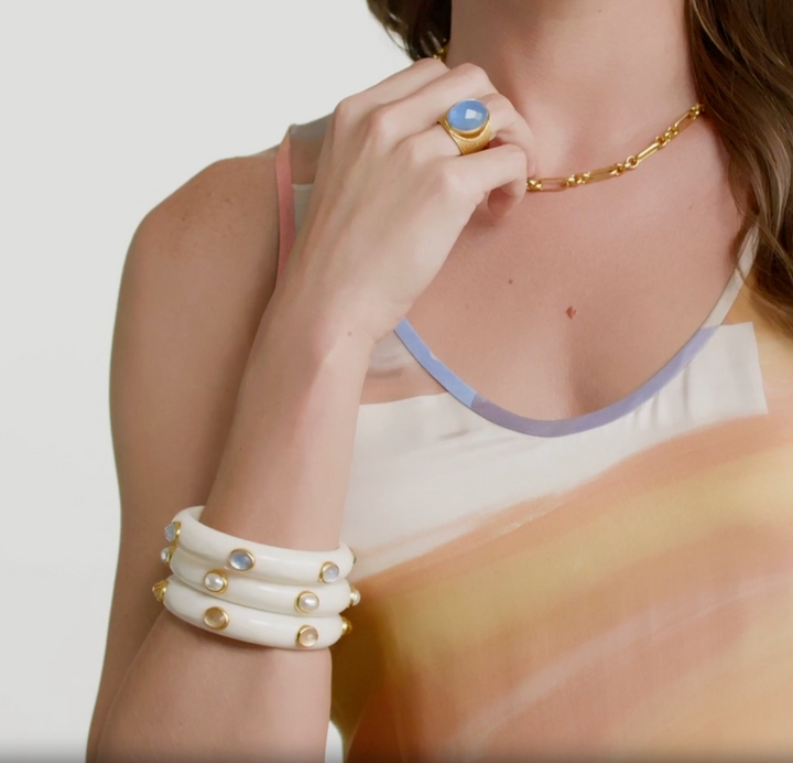 Carnaby Stone Bangle - Iridescent Chalcedony Blue