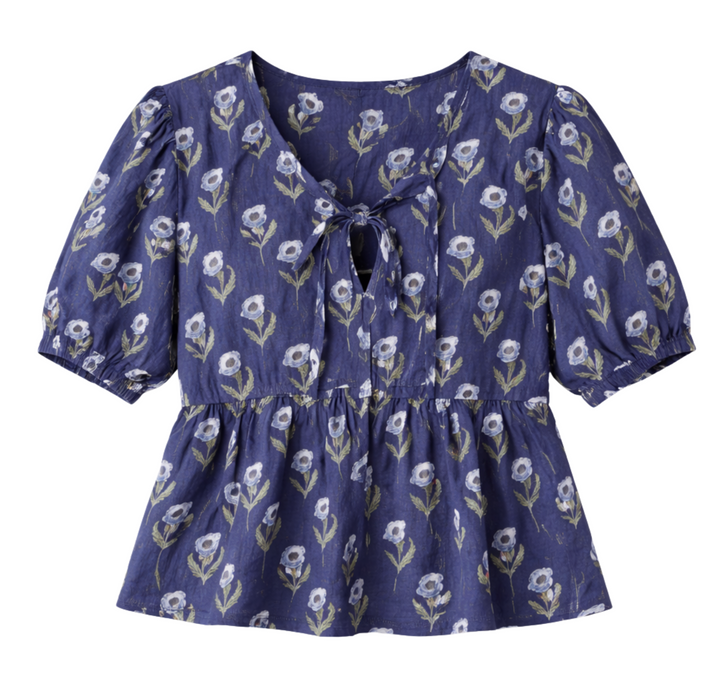 Bastian Top - Pressed Poppies Blue Indigo Organic