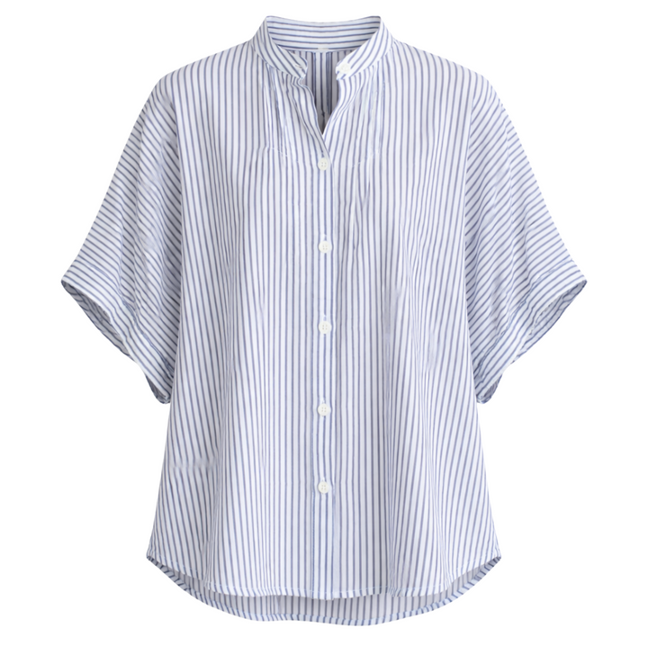 Mandarin Collar Top - Indigo Stripe Organic