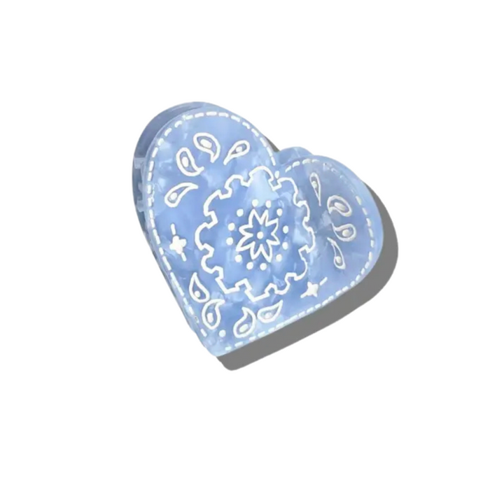 Claw Hair Clip - Blue Mini Paisley Heart