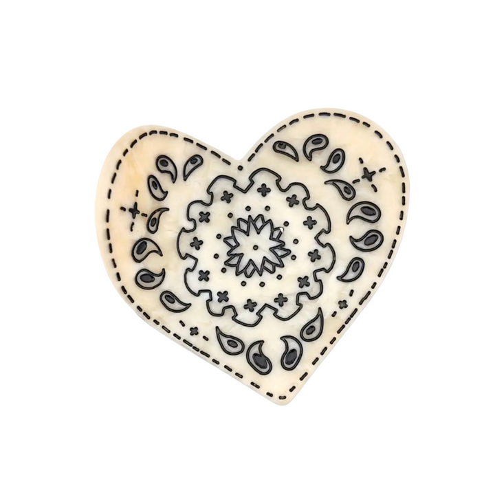 Claw Hair Clip - Black/White Paisley Heart