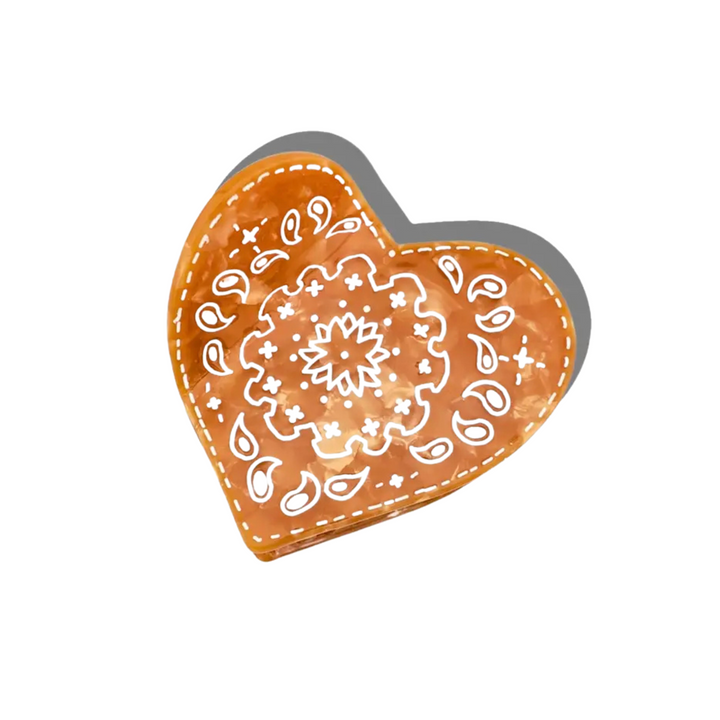 Claw Hair Clip - Brown Paisley Heart