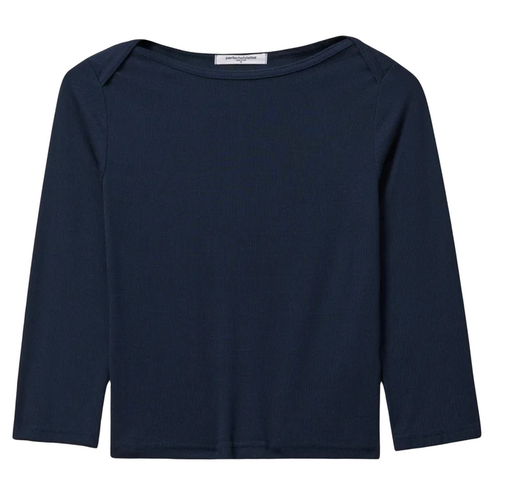 Harlow Ribbed Elbow Sleeve Folded Tee - Navy