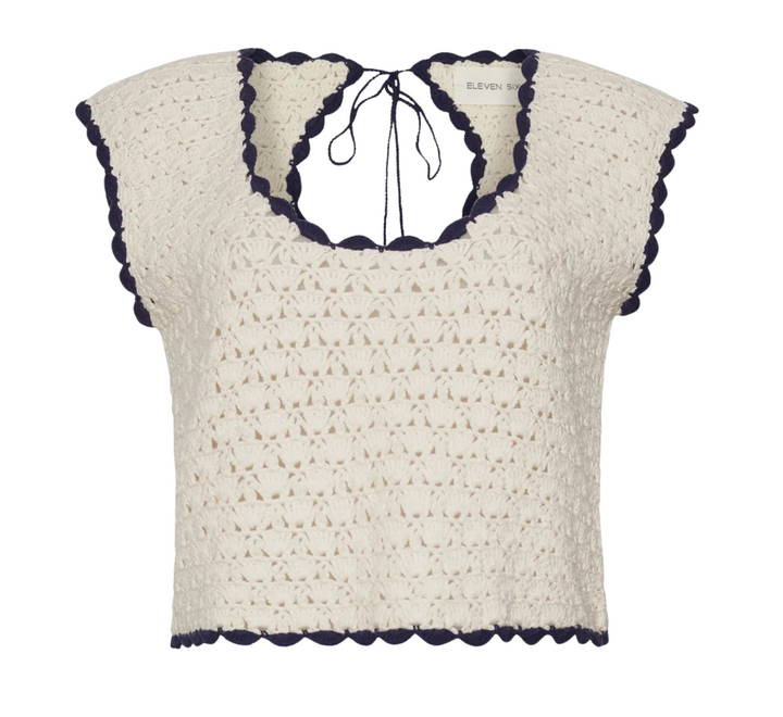 Zaria Crochet Top - Ivory w/ Black Tipping