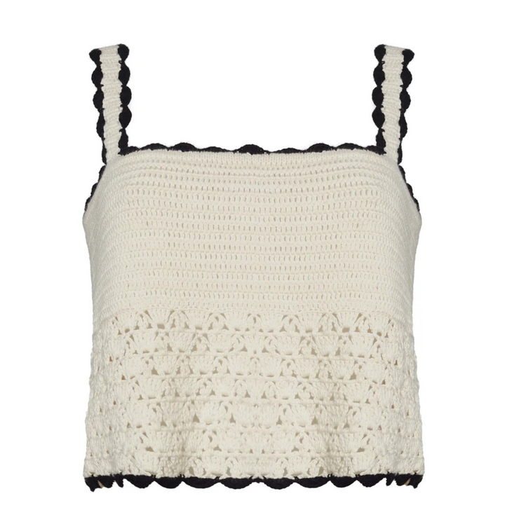 Caria Crochet Top - Ivory w/ Black Tipping