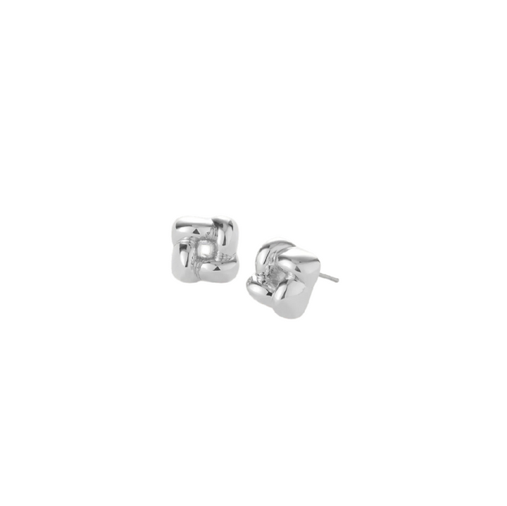 Mini Woven Square Earrings - Silver