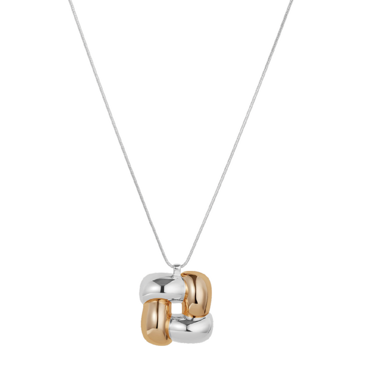 Woven Square Pendant Necklace - Two-Tone