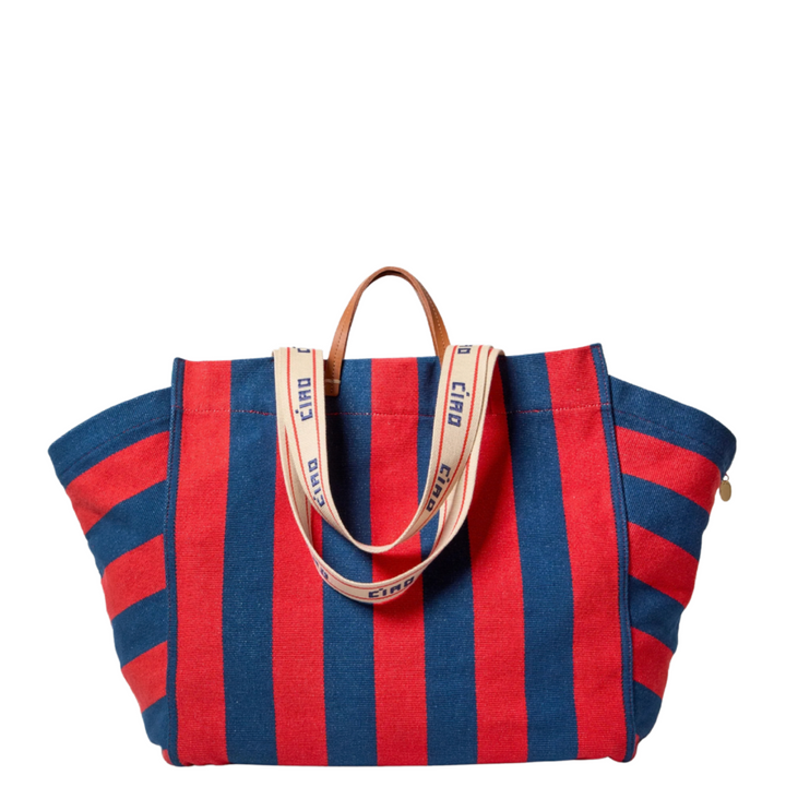 La Côte Tote - Poppy/French Blue Canvas Stripe