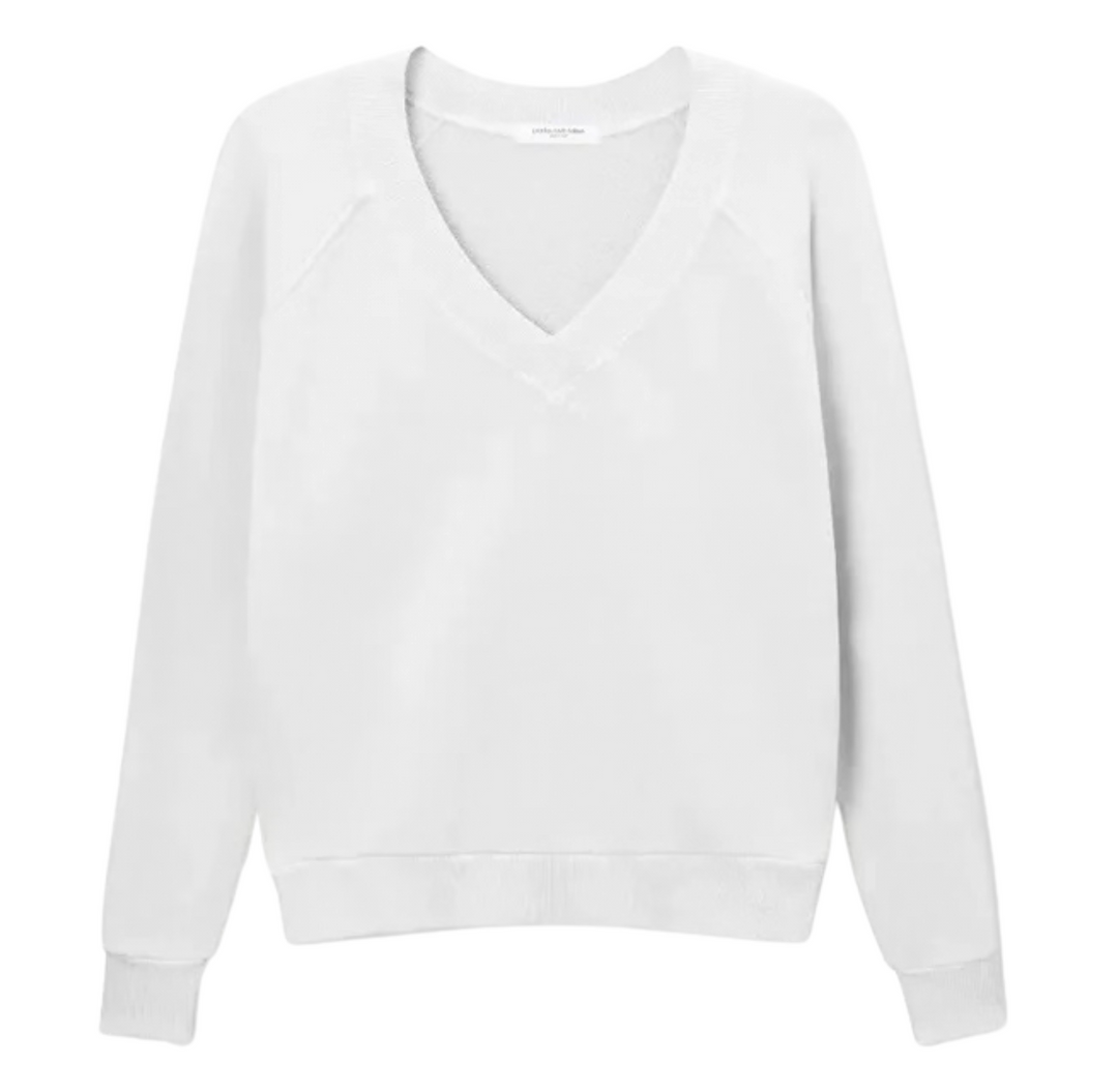 Sinead Relaxed French Terry V Neck Sweatshirt - White