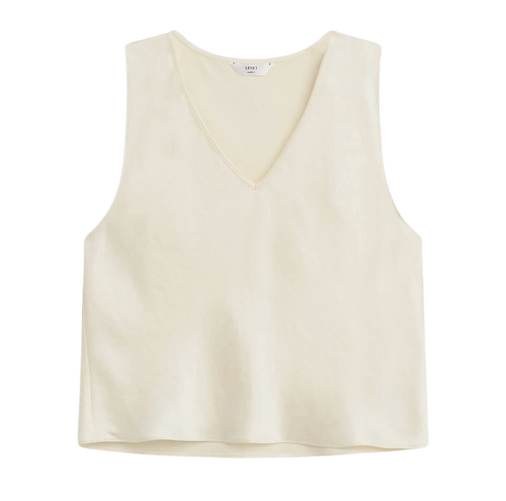 Barb V Neck Shell - Creme