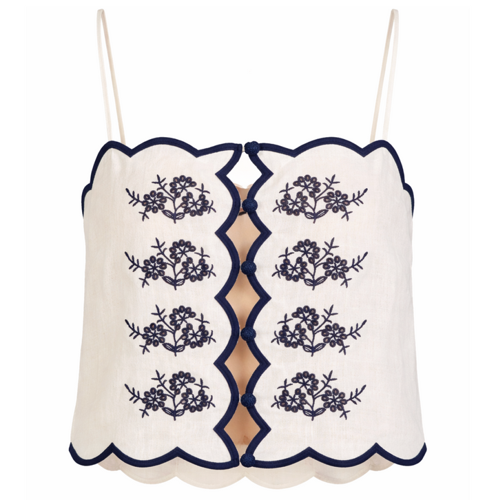 Nazare Embroidered Linen Camisole - Macadamia