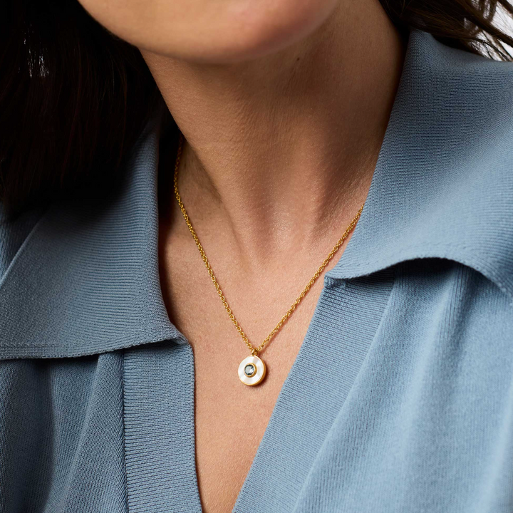 Colette Circle Delicate Necklace - Chalcedony Blue