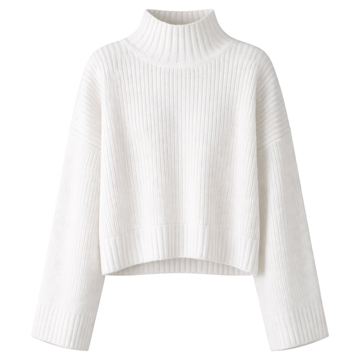 Mock Neck Crop Sweater - White