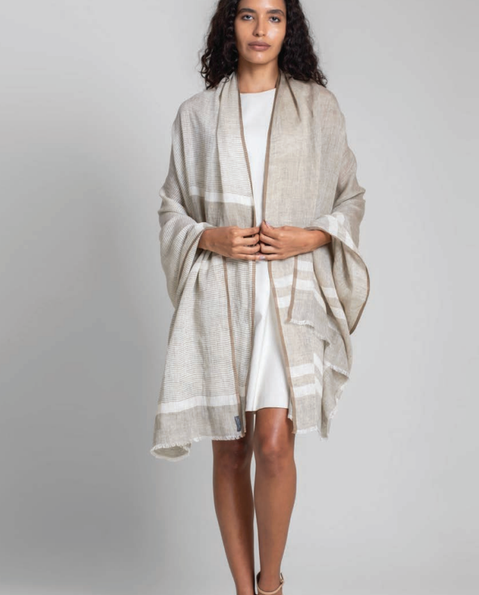 Handwoven Linen Scarf - Tan
