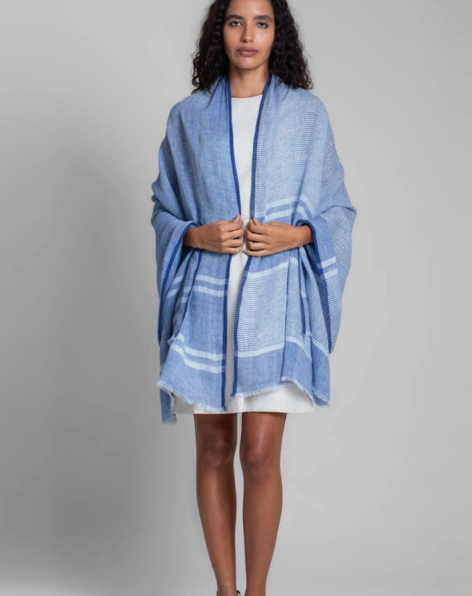 Handwoven Linen Scarf - Indigo