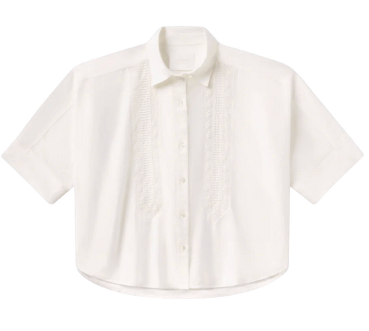 Claire Shirt w/ Lace Insert - White