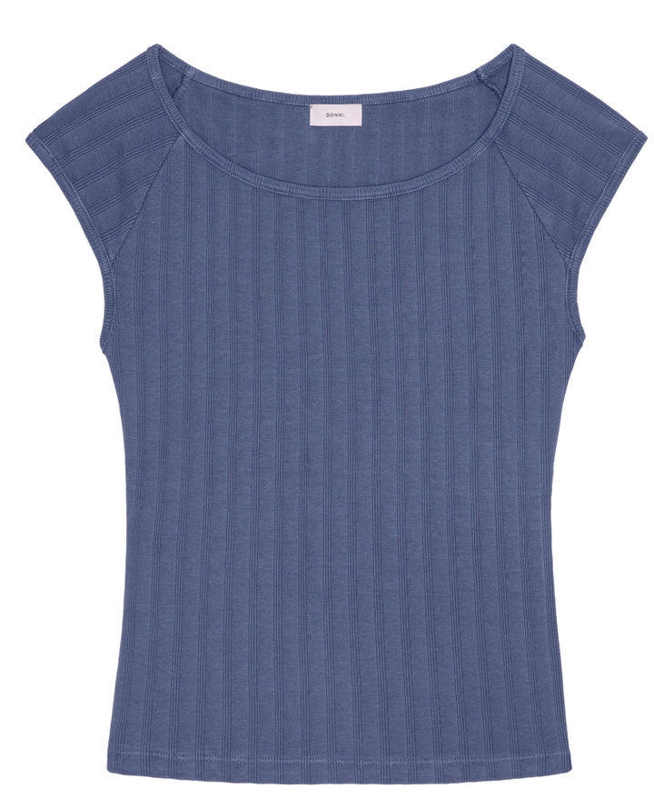 The Varied Rib Wide Neck Tee - Lapis