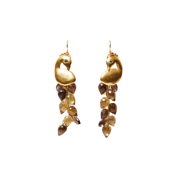 Peacock Chandelier Earrings - Whiskey Quartz