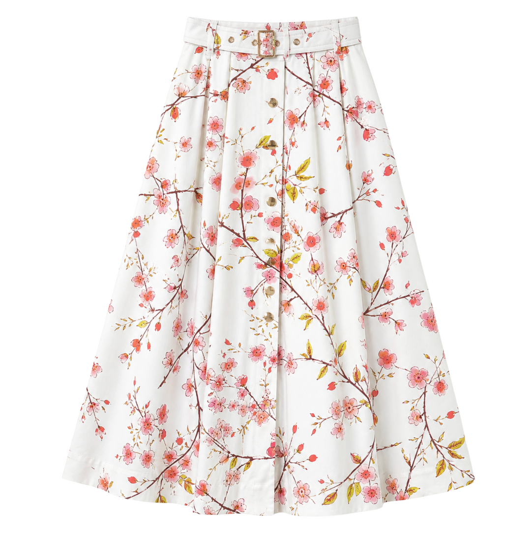 Lola Print Midi Skirt - White Summer Whisper