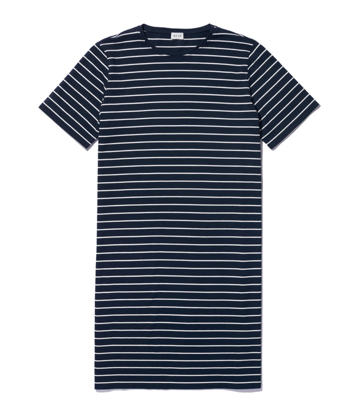 The Tee Dress - Navy/Cream Pinstripes
