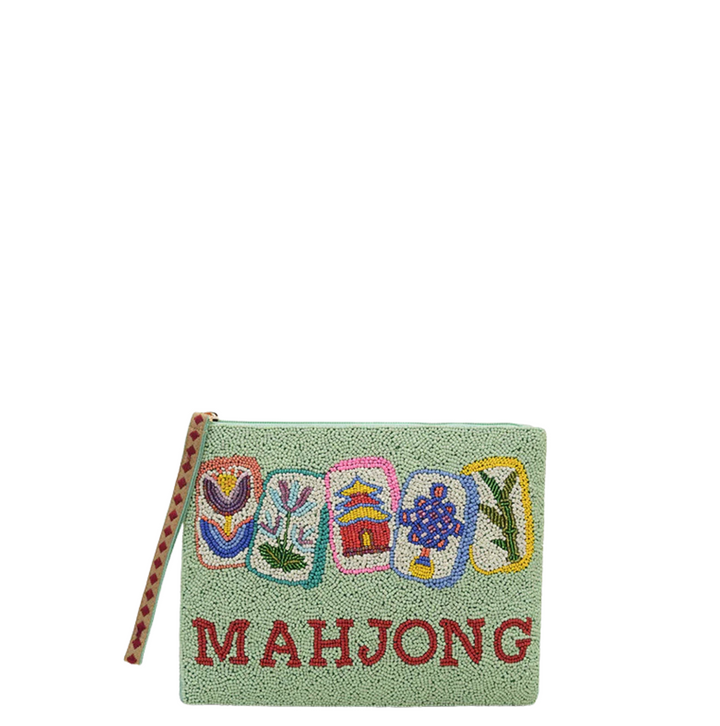 Mahjong Luxe Fully Hand-Beaded Top Zip Clutch