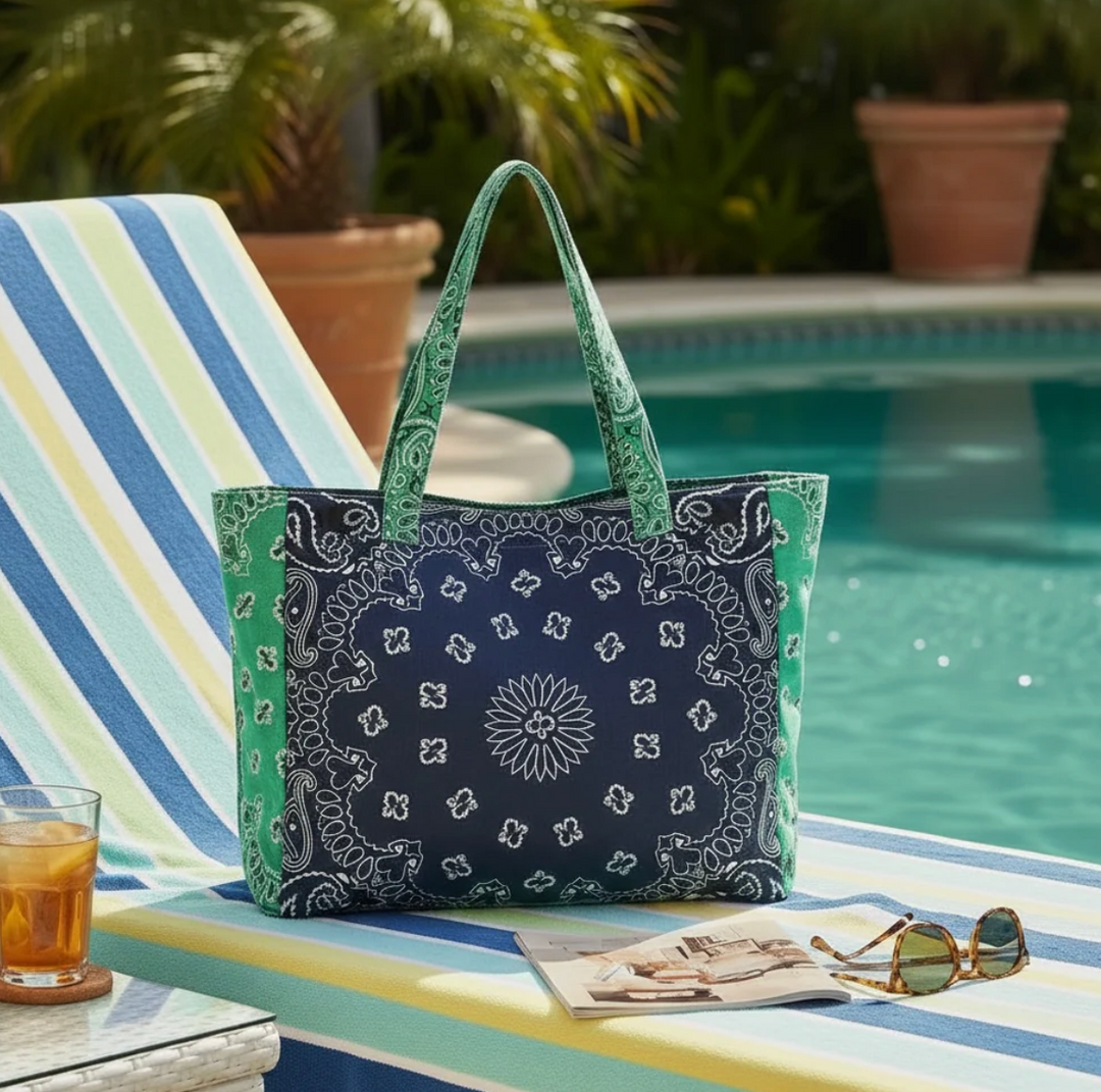 Bailey Bandana Tote - Navy/Green