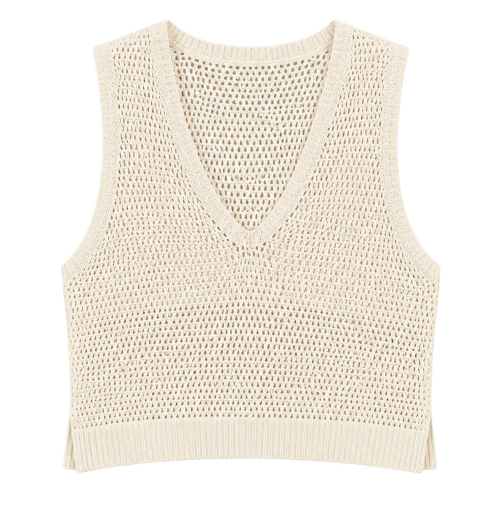 Rosa V-Neck Pointelle Mesh Tank - Chalk