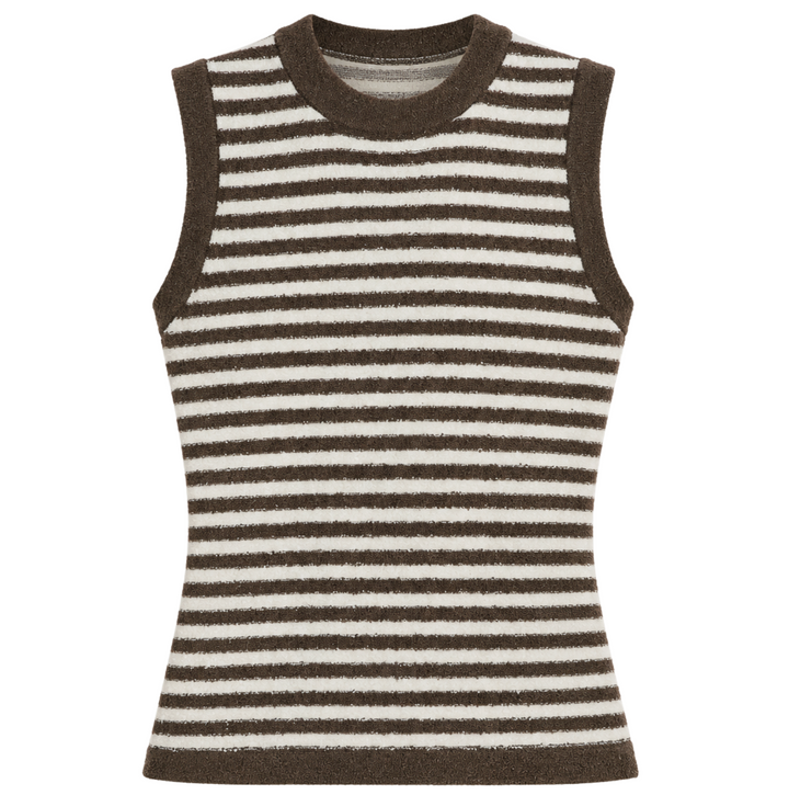Alessia Teddy Stripe Crew Neck Tank - Shaved Chocolate Combo