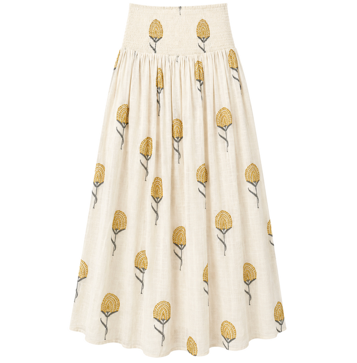 Smocked Maxi Skirt - Fan Flowers Marigold
