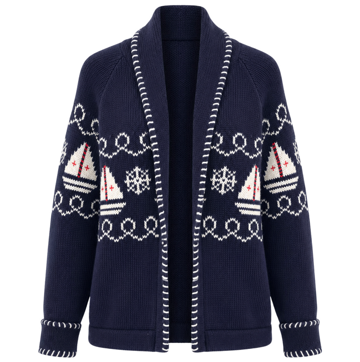 Nautical Intarsia Shawl Cardigan - Navy