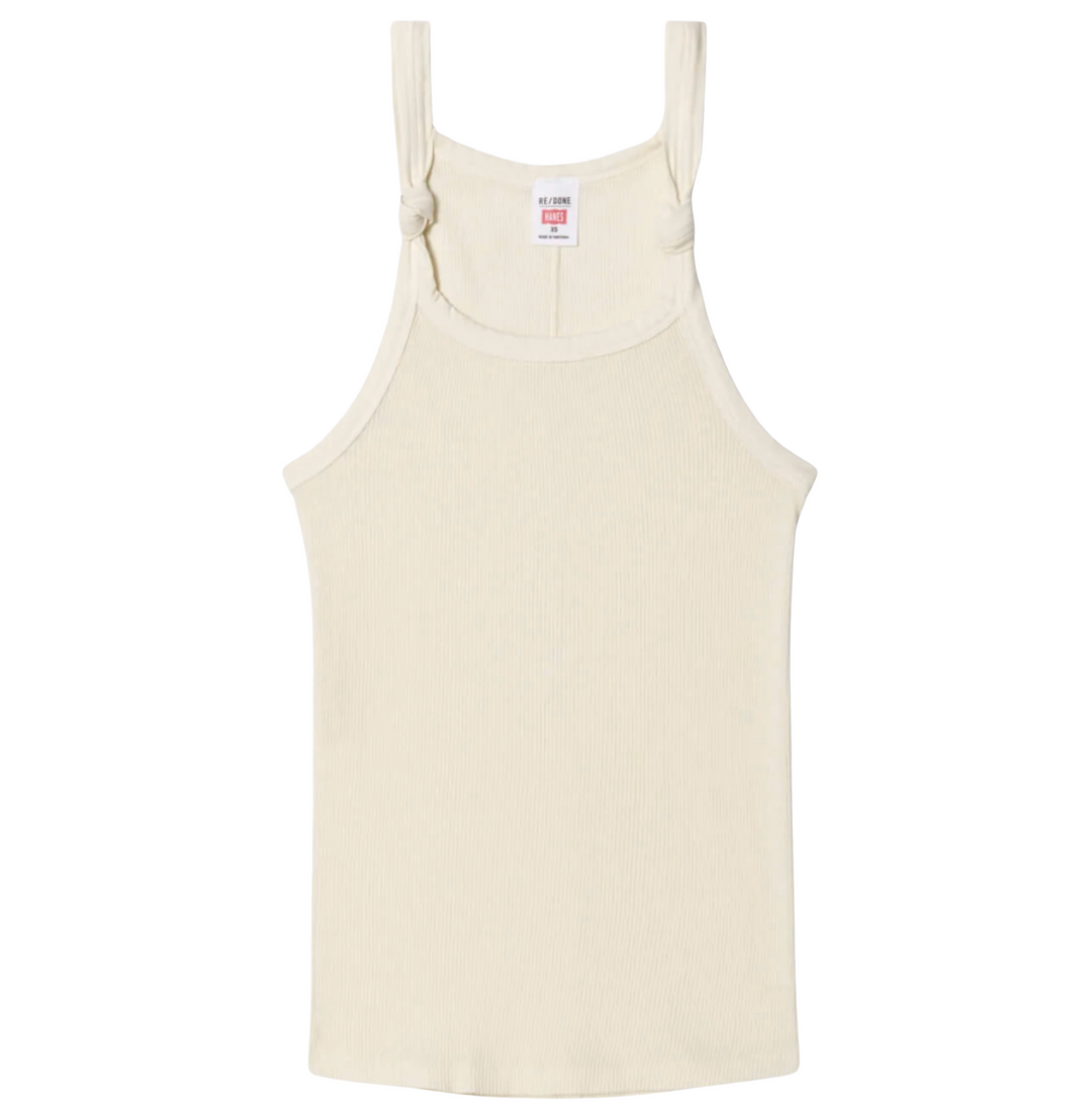 Knotted Ribbed Tank - Vintage White