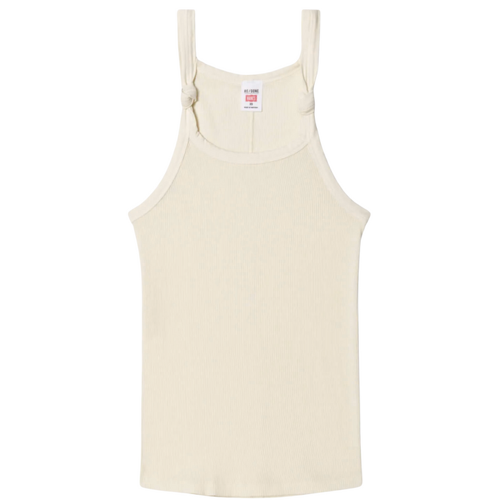 Knotted Ribbed Tank - Vintage White