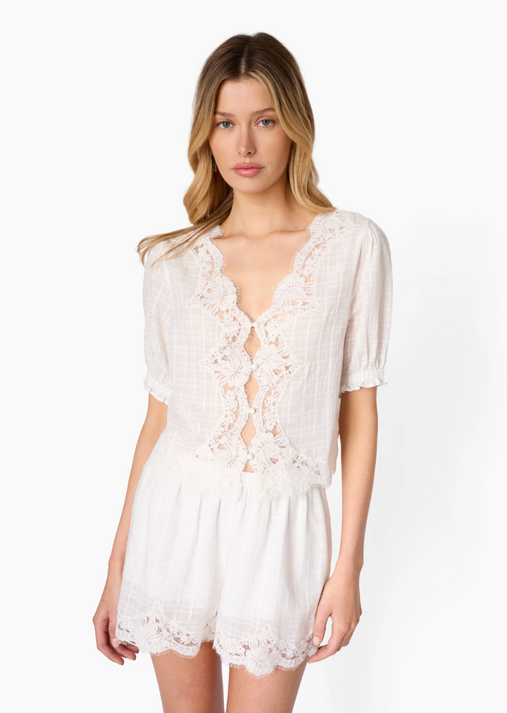 Junie Cotton Plaid Top- White