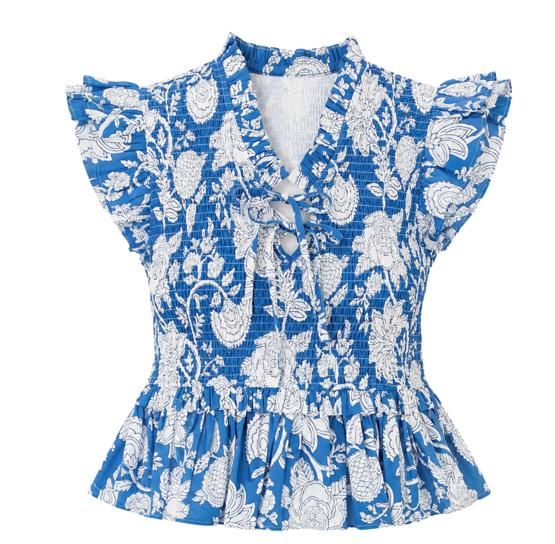 June Ruffled Top - Blue