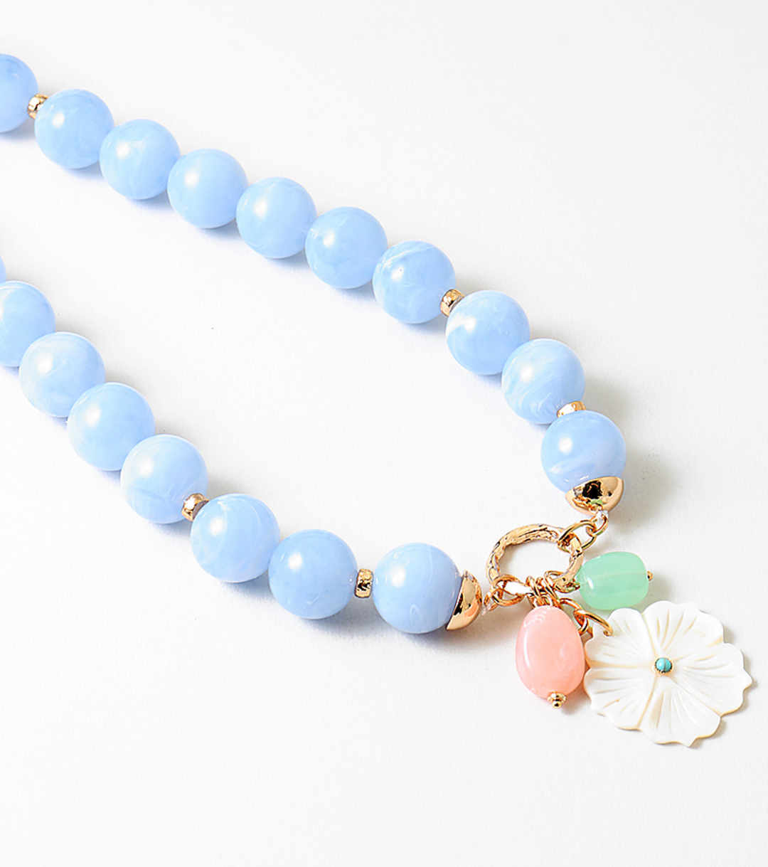 Beaded Charm Necklace - Blue
