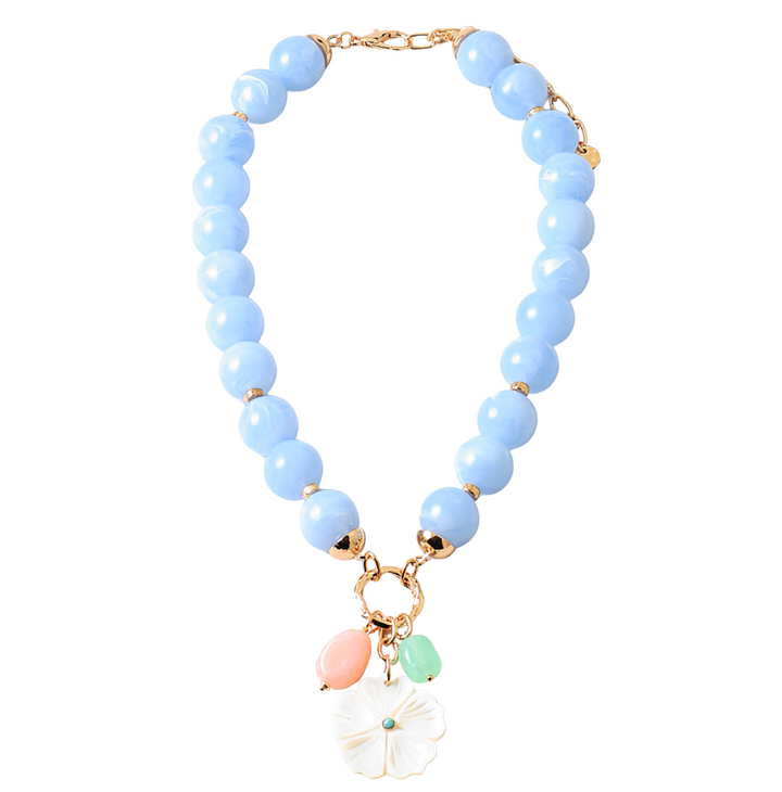 Beaded Charm Necklace - Blue