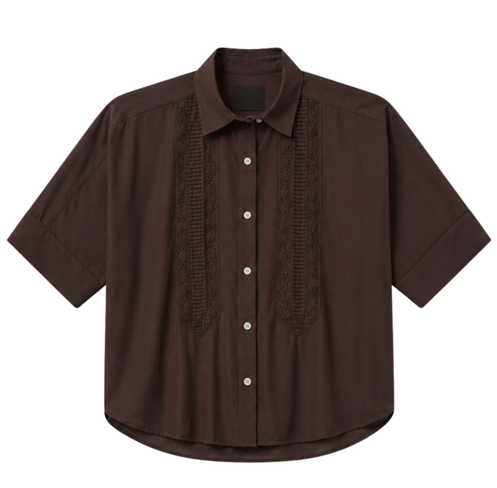 Claire Shirt w/ Lace Insert - Dark Chocolate