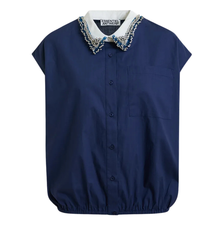 Sleeveless Cotton Shirt - Navy