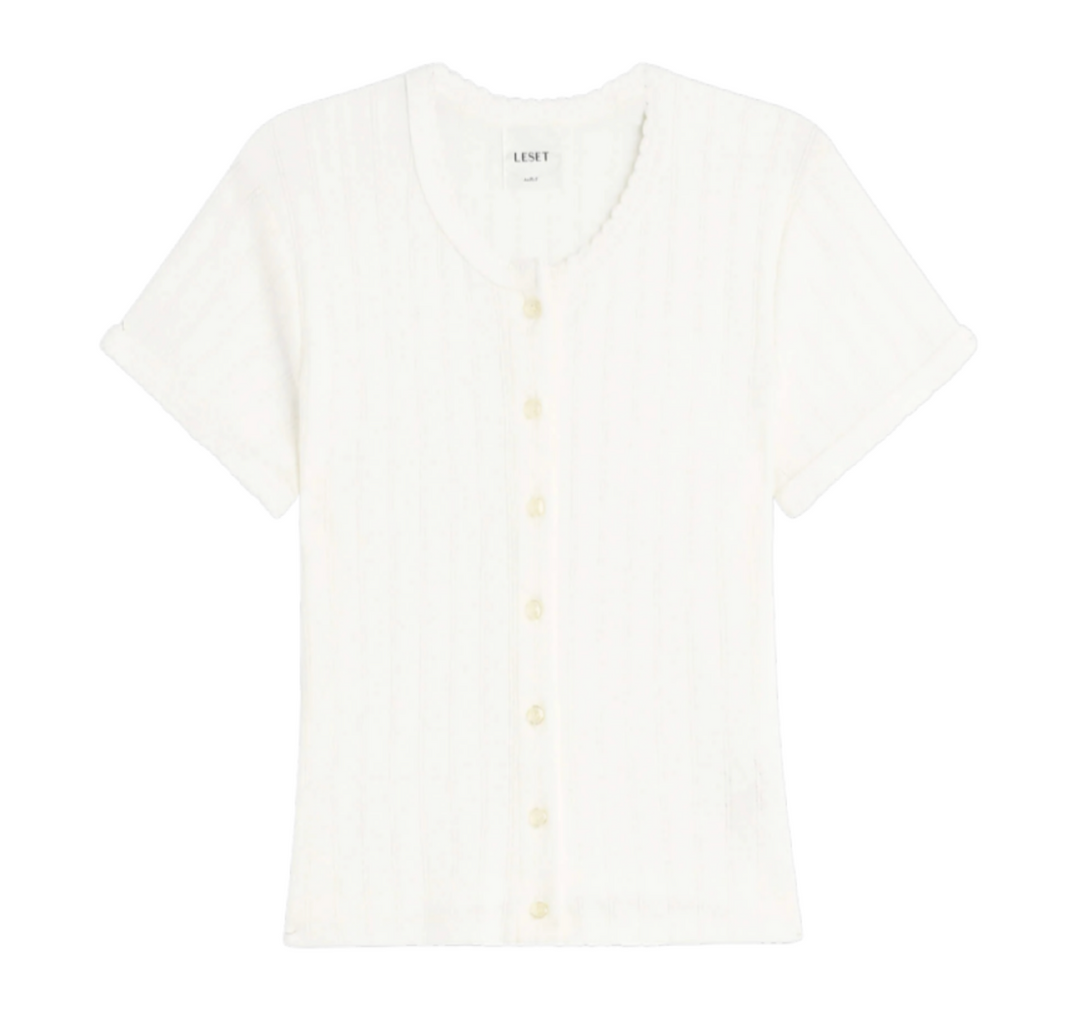 Pointelle Short Sleeve Cardigan - White
