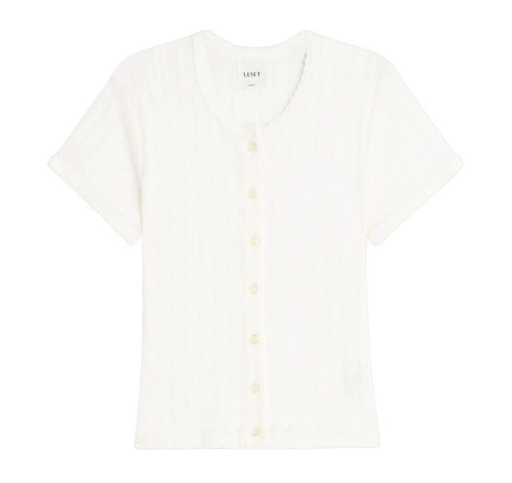 Pointelle Short Sleeve Cardigan - White