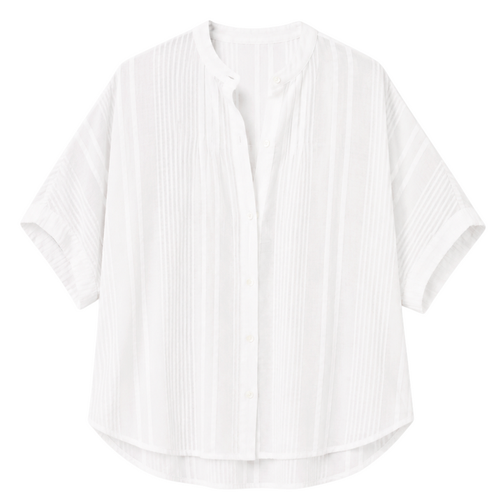 Mandarin Collar Top - Cloud Seersucker Organic