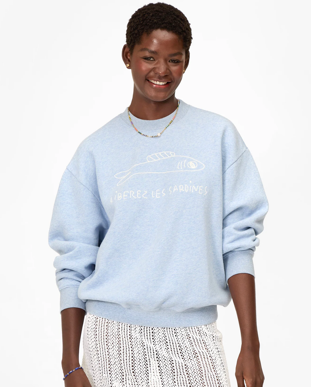 Oversized Sweatshirt - Heather Blue Embroidered Liberez Les Sardines