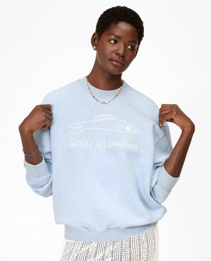 Oversized Sweatshirt - Heather Blue Embroidered Liberez Les Sardines